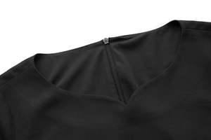 Abito Lungo Dritto da Donna Taglie Forti alla Moda, Nero Blu Navy, con Colletto, Due Spacchi Laterali Anteriori e Cerniera Centrale Posteriore, per l'Estate - Product Image 3