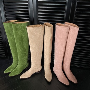 Cow Girl Styles Suede <b>Long</b> Boots Cowgirls Loose on Candy Colors Knee High Booties Women Western Flat Shoes - Product Image 6