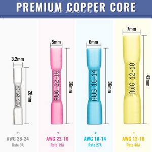 Connecteurs thermorétractables 22-16 AWG en cuivre étamé rose, 210 pièces, étanches pour le câblage - Product Image 2