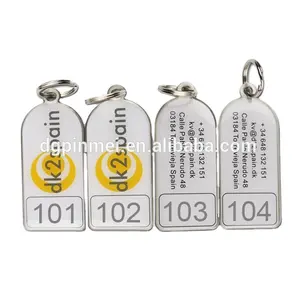 Custom hotel key tags with different room numbers QR code ID number key chains unique barcode key fobs with rings