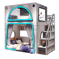 JS FURNITURE Neues Design Kinderhaus Prinzessinnen-Doppelbett Schlafzimmermöbel Raumkapsel-Etagenbett mit Rutsche und Aufbewahrungstreppen