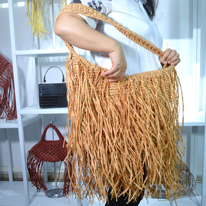 Túi Xách Nữ Dệt Một Bên Vai Lưới Tua Rua Đi Biển Mùa Xuân/Hè 2022 Túi Tote Dệt Cói Thân Thiện Với Môi Trường Khắc Mềm Cầm Tay - Product Image 5