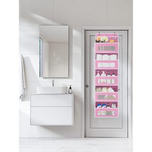 Over The Door Organizer Storage 5 <b>Shelf</b> Hanging Pink Fabric Multifunctional For Nursery Bathroom Neatening - Product Image 3