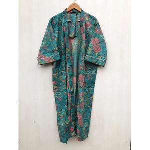 Vogelprint Gewaden Bruidsmeisje Kimono Mooie Indiase Bloemenjurk Gewaad Organisch Gedrukt - Product Image 2