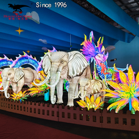 Lampu Pameran Lampion Sutra Tahan Air Cina Hualong Motif Bunga Merah untuk Festival, Pertunjukan Lampion LED
