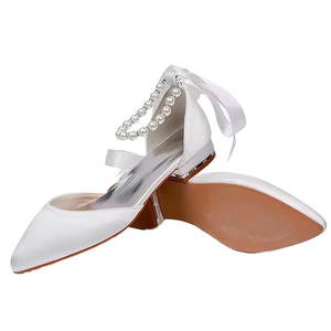 Women <b>Satin</b> Pearl Bridal <b>Shoes</b> 7cm Heel Slingback <b>Wedding</b> Party Dress <b>Shoes</b> - Product Image 1