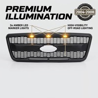 Nueva Parrilla Delantera Estilo Raptor con Luces LED Ámbar para Camioneta F-150 2004-2008, Todoterreno, Negro Mate, Serie YURAN