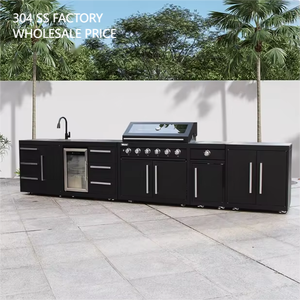 Gabinete <span class=keywords><strong>de</strong></span> <span class=keywords><strong>Cocina</strong></span> para Exteriores <span class=keywords><strong>de</strong></span> Acero Inoxidable BAINENG con Mini Refrigerador <span class=keywords><strong>de</strong></span> Vidrio y Luz LED, Venta al por Mayor para Hoteles - Product Image 1