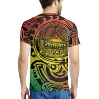 Camiseta para hombre Samoa Americana Seal POD con estampado gráfico de tatuaje tribal polinesio en degradado de colores Rasta, cuello redondo, manga corta, informal