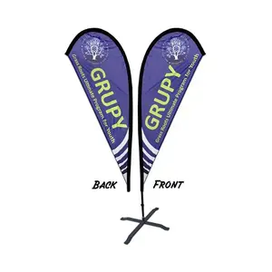 Custom Digital Printing Double Side Teardrop Flying Banner Beach Feather Flag Pole Holder Flagpole With Spike Base