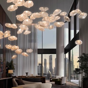 Lustre suspendu LED en <span class=keywords><strong>verre</strong></span> effet nuage pour escalier duplex, ligne longue, gris <span class=keywords><strong>fumé</strong></span>, pour salon et salle à manger - Product Image 4
