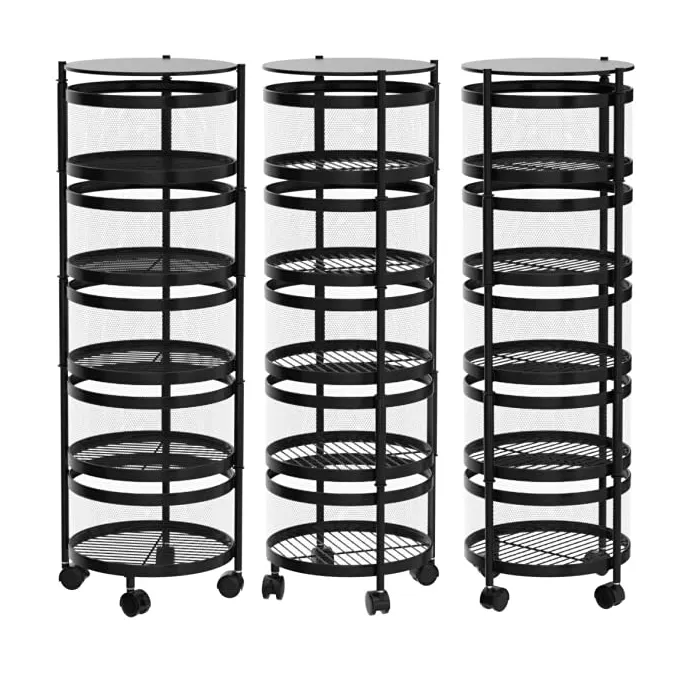 Multi Layer Kitchen Storage Rotating Trolley Utility Cart Shelf Fruit and Vegetable Basket Rack with Wheels Multifunction 100pcs