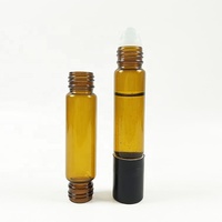 Flacon d'huile essentielle à deux extrémités en verre givré transparent ambré de 3ml/5ml/10ml avec tête de rouleau ou flacon compte-gouttes rechargeable