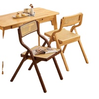 Chaise en rotin en bois massif de style nordique, chaise de salle à manger japonaise, chaise de loisirs pliable pour balcon