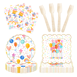 DAMAI Colorful Happy <b>Birthday</b> Paper Plate Party <b>Table</b> Decoration Custom Printed Disposable Round Paper Plates Tableware Set - Product Image 1