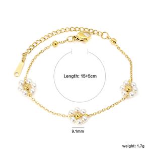 Stainless Steel Jewelry <b>Pearl</b> <b>Bracelet</b> Women Charm 18K Gold Plated Beaded Chain Sunflower Minimalist Design 3 Flower <b>Bracelet</b> - Product Image 3