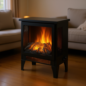 Cheminée électrique D0100XU6HTA, poêle chauffant, design autoportant de 17 pouces, effet de flamme 3D réaliste, 1500W, métal noir - Product Image 2