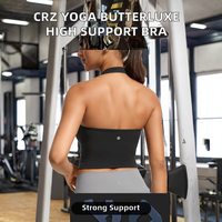 CRZ YOGA Butterluxe Débardeur court respirant à bretelles croisées pour femme, maintien élevé, dos ouvert, rembourré, 100% Nylon, infroissable