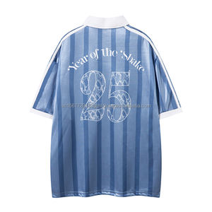 Maillot de football classique rétro vintage à manches courtes, respirant, col en V, pour homme, été, imprimé rayures et lettres, color block, t-shirt - Product Image 6