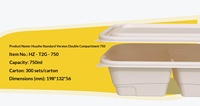 Premium kwaliteit maïszetmeel PP biologisch afbreekbare wegwerpmaaltijddoos deksel 650ml 750ml dubbele compartimenten voedselcontainer aangepaste logo
