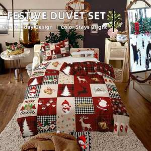 Parure de lit 3 pièces imprimée en 3D motif bonhomme de neige et <span class=keywords><strong>cerf</strong></span> de Noël, 300 fils/cm², housse de <span class=keywords><strong>couette</strong></span> et taies d'oreiller, toutes tailles, prix abordable - Product Image 3