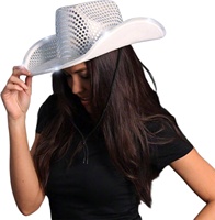 Cappello da Cowboy Luminoso SOLPOP con LED e Paillettes, Cappello Disco con Visiera Arrotolabile per Donne e Uomini, Ideale per Feste