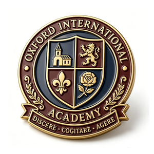 Insignia circular de aleación de zinc chapada en oro de la Academia Internacional de Oxford, con esmalte duro y grabado, artículo coleccionable. - Product Image 2