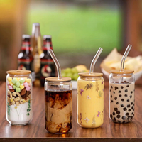 Venta al por Mayor con MOQ Bajo, Juego de 4 Vasos Modernos Transparentes de Vidrio de Borosilicato, Hechos a Mano, con Forma de Lata, de 500 ml, Aptos para Lavavajillas y Microondas