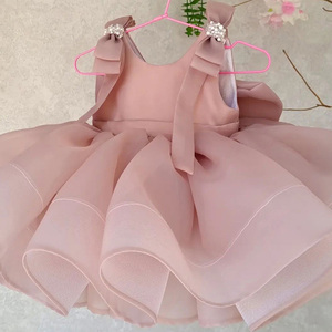 Thiết Kế Mới Cao Quý Bụi Màu Hồng Wedding Boutique Hoa Cô Gái Dresses Cho Trẻ Em Sinh Nhật Đảng Lưới Áo Dài Với Bow Dây Đeo Trang Trí - Product Image 5