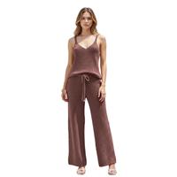 Ensemble de pyjama et de vêtements de détente en satin thermique pour femme avec pantalon large, livraison gratuite, vente en gros
