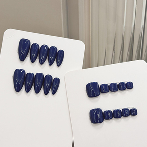 OEM ODM Vente en gros Faux <span class=keywords><strong>ongles</strong></span> à presser faits main, <span class=keywords><strong>bleu</strong></span> <span class=keywords><strong>marine</strong></span> uni, forme amande, <span class=keywords><strong>ongles</strong></span> carrés pour les orteils, brillants, réutilisables - Product Image 2