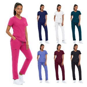 Ensemble de blouses médicales unisexes, col en V, uniforme en sergé, polyester et élasthanne, vêtements de travail pour infirmières, médecins, salons, logo personnalisé - Product Image 1