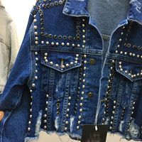 Nouveau design Slim Fit Diamond Rivet Long Sleeve Ripped Crop Jean Coat Tops Women's Streetwear Jacket