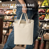 Sac de shopping en toile Ouye Fashion à motif lettres avec fermeture éclair, grande taille, poignée longue pour étudiants et femmes