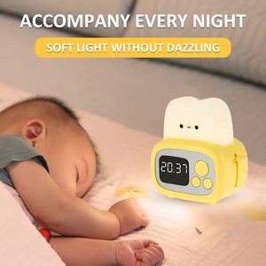Cute Rechargeable Digital Alarm <b>Clock</b> with Dimmable Night Light Kids Sleep Training Desk <b>Clocks</b> <b>Bedside</b> Wake Alarms - Product Image 3