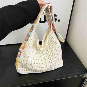 Bolso de hombro de malla hueca ligero de poliéster para mujer, estilo bohemio con encaje, plegable, de punto, para playa, otoño y verano - Product Image 4
