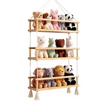 Étagère de rangement suspendue en bois à 3 niveaux, trapézoïdale, réglable, pour jouets en peluche et animaux en peluche, design flottant bohème pour chambre d'enfant