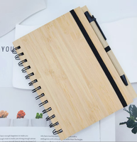 Carnet à spirales personnalisé écologique avec couverture rigide en bois recyclé et bambou, réutilisable, ligné, avec stylo