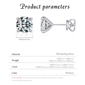Genuine S925 Sterling Silver Simple Sparkling Round VVS1 Clarity 2ct Moissanite Stud <b>Earrings</b> for Women <b>Fine</b> Jewelry - Product Image 5