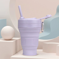 Gobelet en silicone grande capacité avec couvercle pliable et paille réutilisable