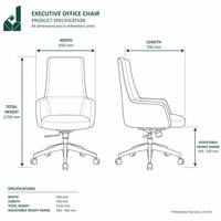 Chaise de bureau moderne en cuir à dossier haut réglable avec accoudoirs fixes et roulettes silencieuses pour bureau, direction, étude et salle de réunion
