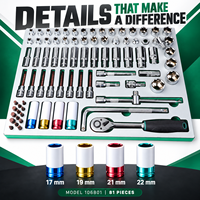 Set Perkakas Soket Mekanik Profesional 81 Pcs dengan Baki Busa, Peralatan Perbaikan Garasi Otomatis, Kit Perkakas Soket Impact