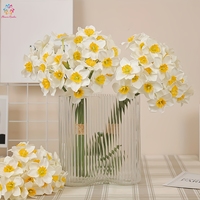 Bunga Daffodil Buatan yang Hemat Biaya, Tangkai Bunga Narcissus Palsu dari Kain untuk Dekorasi Vas Rumah dan Pernikahan Musim Semi