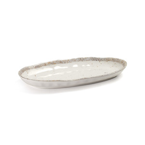 Piatto di Servizio Ovale in Ceramica Bianca con Bordo Maculato - Product Image 1