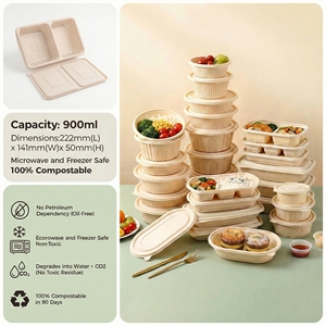 Boîte à emporter carrée à compartiments séparés en amidon de maïs, <span class=keywords><strong>vaisselle</strong></span> 100 % <span class=keywords><strong>compostable</strong></span> - Product Image 5