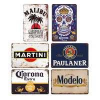 Juego de Letreros Metálicos Vintage de Cerveza, Ron y Licores, Decoración Retro para Pared de Bar, Pub, Hogar, Cueva del Hombre, Garaje