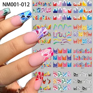 French Manicure Stickers Rainbow Wave Water Nail Decals Set Summer Neon Decorations Irregular French Tips Sliders Wrap