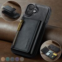 Pour iPhone 16 16e 15 14 13 12 11 Pro Max Cover DG. MING M5 magnétique détachable RFID antivol fermeture éclair portefeuille étui de téléphone en cuir