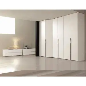 خزانة منخفضة السعر أثاث غرفة نوم خزانة خشبية بـ 4 أبواب خزانة بيضاء لتخزين الملابس