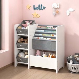 Étagère à livres pour enfants à 4 niveaux avec 3 tiroirs en tissu, organisateur <span class=keywords><strong>de</strong></span> rangement multifonctionnel pour jouets pour enfants, chambre d'enfant et crèche - Product Image 1
